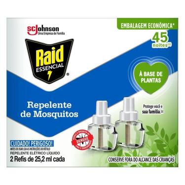 Imagem de Repelente Elétrico Líquido Raid 45 Noites à Base de Plantas Essencial Caixa 2 Unidades 25,2ml Cada Refil Embalagem Econômica