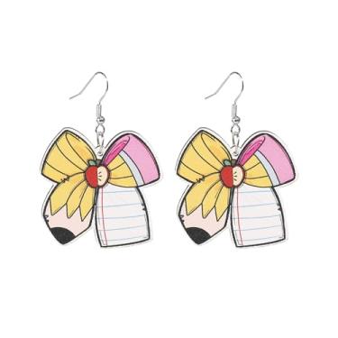 Imagem de Brincos de professor para mulheres, engraçados, de madeira, fofo, livro, lápis, mochila, maçã, amor, coração, apreciação, brincos pendentes para estudantes de volta às aulas, presente de dia do