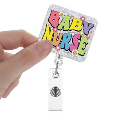 Imagem de Xipromi Carretel de crachá de enfermeira de bebê retrátil com clipe, suporte de crachá engraçado presente para mãe, enfermeira, pós-parto, obstetrícia, parto, enfermeira NICU OB L&D, presente de