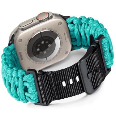 Imagem de BINLUN Pulseira de substituição de nylon durável compatível com Apple Watch Paracord 550 de 42 mm/44 mm/45 mm/46 mm para iWatch 10/9/8/7/6/5/4/3/2/1/SE masculino e feminino (turquesa)