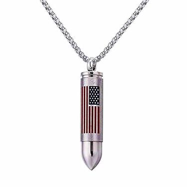 Imagem de FPHNUY Colar de urna de cinzas de cremação com bandeira americana de aço inoxidável pingente memorial joia à prova d'água, Metal, Zircônia cúbica