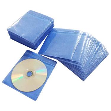 Imagem de Mangas de CD/DVD/BluRay da HAPLIVES, Capa plástica de refil de dupla face para gravadores de armazenamento de CD e DVD, Pacote com 100, Azul