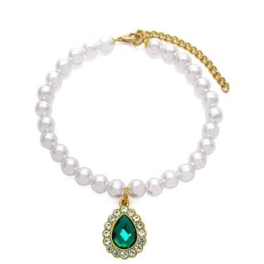 Imagem de RayMinsino Colar de gato de estimação, colar de pérola, acessórios de strass, coleira para cães e gatos pequenos