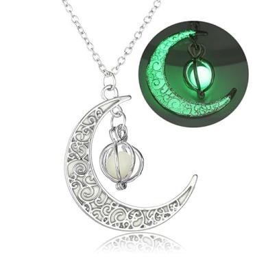 Imagem de EEQQBZ Colar de fada de lua crescente brilhante para mulheres ou homens - Encantador pingente de lua luminosa - Colar mágico com brilho lunar no escuro, Metal, Sem Pedra Preciosa