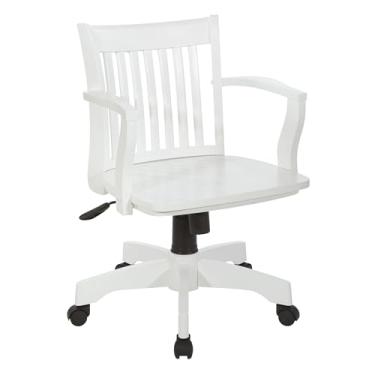 Imagem de OSP Home Furnishings Cadeira de mesa Deluxe Wood Banker's Home Office com altura ajustável, inclinação de bloqueio e base resistente, acabamento de madeira branca