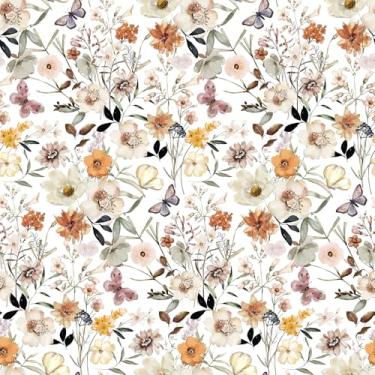 Imagem de VEELIKE Papel de parede floral boho borboletas descasque e cole prado pré-colado papel de parede vintage floral para berçário banheiro 48 cm x 890 cm papel de parede removível de flores para paredes e