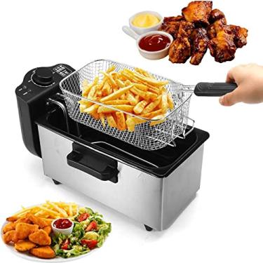 Imagem de Fritadeira elétrica de 3 L, fritadeira de gordura profunda, de aço inoxidável, com tampas, cesto para casa, restaurante, cozinhar, batatas fritas, anéis de cebola, rolos de ovos, frango frito 5000 W