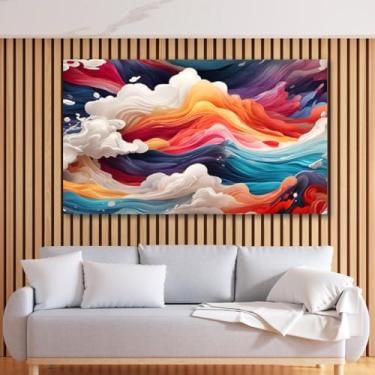 Imagem de Quadro Decorativo Ondas Coloridas Moderno Abstrato Decoração Sala Quarto Em Canvas 90x60