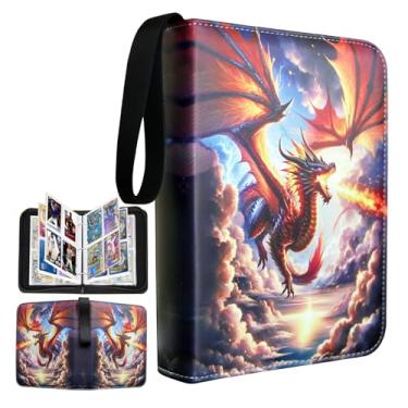 Imagem de fweel fichário de cartões colecionáveis ​​​​fweel deluxe fire dragon - fichário com zíper de 4 bolsos com 400 bolsos de carregamento lateral, ideal para meninos, meninas e entusiastas de car