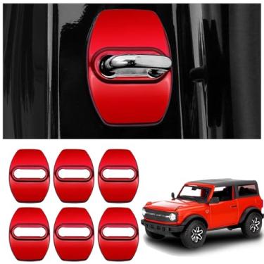 Imagem de YJMOTOR Fit Bronco Sport 2021 2022 2023 2024 Tampa de trava de aço inoxidável para proteção de braço de porta acessórios interiores para Ford Bronco 2 e 4 decoração tipo porta (vermelho-6p)