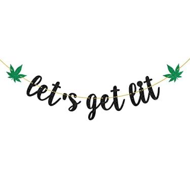 Imagem de Helewilk Let's Get Lit Banner, tema de maconha, aniversário/aniversário de 420 anos/decoração de festa de aniversário de droga, guirlanda de folhas de maconha para aniversário de narcóticos, 420