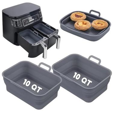 Imagem de Vangerute Forros de silicone dobráveis ​​para fritadeira de ar de 2 pacotes para 10qt ninja foodi panela de silicone de fritadeira de ar dupla retangular, cesta de silicone reutilizável para