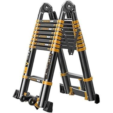 Imagem de Escada telescópica multiuso com extensão telescópica escada dobrável de alumínio, leve, portátil, capacidade de carga, 200 kg, escada telescópica reta, 2,1 m + 2,1 m