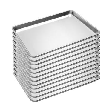 Imagem de BIEAMA Pacote com 12 assadeiras de tamanho médio assadeira de alumínio comercial para forno freezer padaria hotel restaurante 33 cm × 45 cm