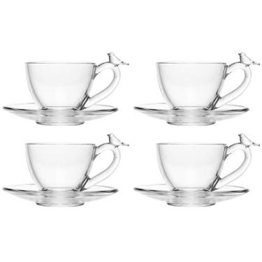 Imagem de Conjunto de 4 Xícaras de Chá com Pires de Cristal Ecológico Bird 180ml