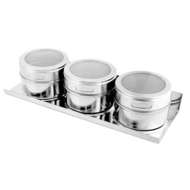 Imagem de Porta Condimento Tempero Magnético Inox 3 Potes Com Imã