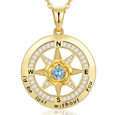 Imagem de Meeshi Colar de bússola banhado a ouro 18 quilates presentes para mulheres aniversário esposa presente de dia dos namorados namorada, joias de aniversário femininas presente para ela Natal mãe dia das mães, eu estaria perdido sem você, Ouro amarelo, Zircônia cúbica