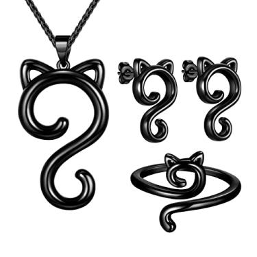Imagem de beautlace Anéis ajustáveis para gatos fofos banhados a ouro 18 quilates, prata/preto, lindos gatos, animais, anel aberto joia para mulheres KR0029, Metal, Zircônia cúbica