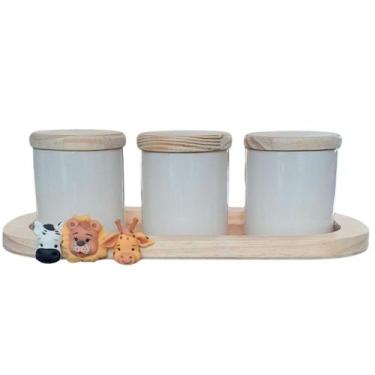Imagem de Kit higiene bebê 4 peças Safari - Bandeja e potes - Peças porcelana ba