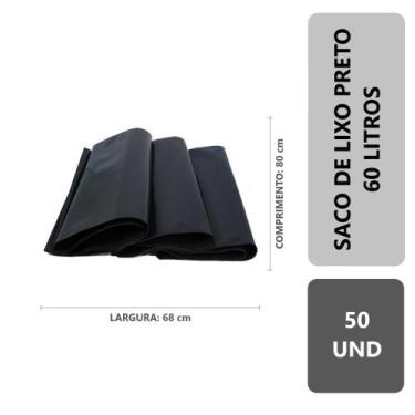 Imagem de Saco De Lixo Preto Reforçado 60 Litros Pacote 50 Unidades - Ecologia