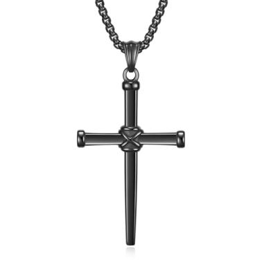 Imagem de Rnivida Colar com pingente de cruz de aço inoxidável para homens, joia de fé cristã presente para homens, Aço inoxidável, Sem Pedra Preciosa