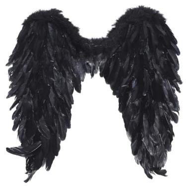 Imagem de SEWACC Fantasia de asa de anjo preta Halloween asa de anjo fantasia cosplay fantasias para festa de Halloween baile de máscaras adereços de palco