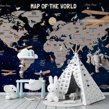 Imagem de Papel De Parede Infantil De Mapa Mundi De Céu Estrelado - AloPapers, 2