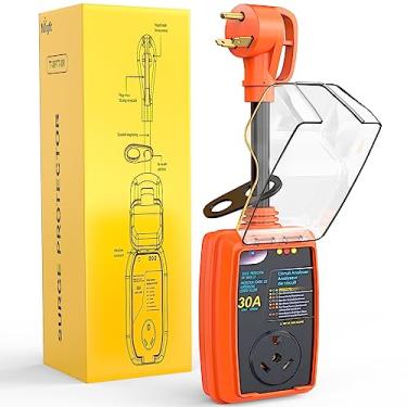 Imagem de Nilight Analisador de circuito protetor de surto de 30 Amp RV 2100 Joules Monitor de tensão de alta baixa tensão 125V/3750W Analisador de circuito listado ETL com cabo de extensão para RV Camper Van,