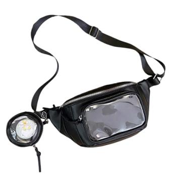 Imagem de Elallin Ita Bag Bolsa transversal de ombro com organizador de botões para exibição de crachá masculina e feminina, Preto