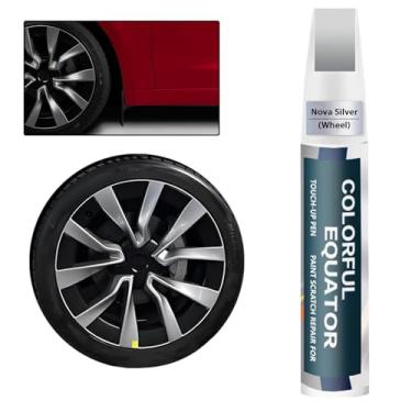 Imagem de Nova Silver Rim Tinta de retoque para 2024 Tesla Model 3 Highland 48.8 cm Nova Wheel, retoque de pintura para reparo de arranhões, roda de pintura, curb Rash Paint Pen (Nova prata)