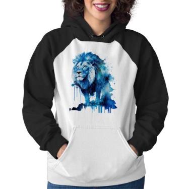 Imagem de Moletom Feminino Leão Azul - Foca na Moda, Branco, Preto, GG