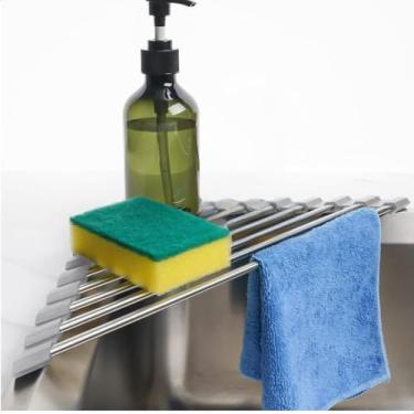 Imagem de Esteira Organizador Pia - Porta Bucha Detergente Sabão Esponja Escova Lavanderia Cozinha Escorredor Louça Pratos Aço Inox Suporte Dispenser Multiuso Tapete - The Quality Co ® (01 Unidade)