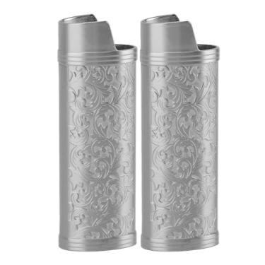 Imagem de Floral Vintage Estampado Zinco Liga Isqueiro Caso Manga Capa Titular Vintage Manga Leve Reutilizável Floral Estampado Isqueiro Capa Protetora (GRAY)