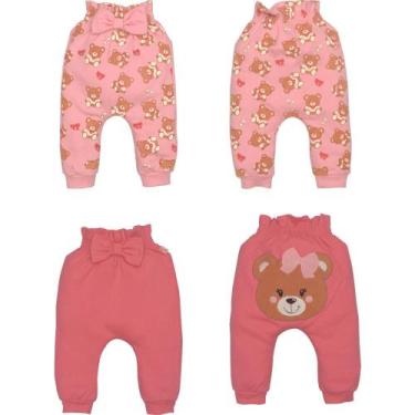 Imagem de Kit 2 Culote Bebê Menina Rosa Ursinho Estampado Laço Upi Uli - Upi Ull