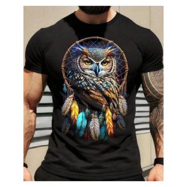 Imagem de Camiseta Masculina em Algodão com Estampa de Coruja e Filtro dos Sonho
