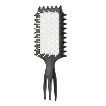 Imagem de Escova de cabelo cacheado 3 em 1 com 3 pontas de nylon, pente oco para realçar cachos, escova desembaraçadora para cabelos (preta)