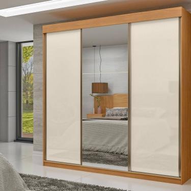 Imagem de Guarda-Roupa 100% MDF 3 Portas de Correr com Espelhos Istambul Freijó/Avelã