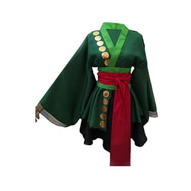 Imagem de ulesoke Fantasia feminina anime cosplay lolita quimono vestido sexy saia suspensório roupas traje de Halloween com cinto, Verde, XXG