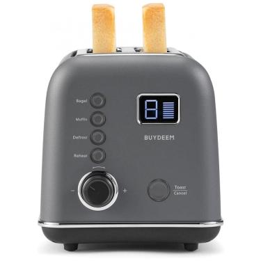 Imagem de Torradeira Elétrica 2 Fatias com 9 Níveis e Temporizador LCD, BUYDEEM DT730, 110V 800W, Cinza