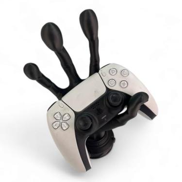 Imagem de Suporte Gamer para Controle PS4/PS5, Design Mão Alien, Azul, 21 cm x 7,5 cm (Preto)