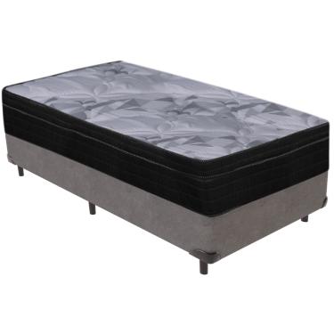 Imagem de Cama Box Cinza e Colchão Airtech Pampa Molas ensacadas Solteiro Ortobom