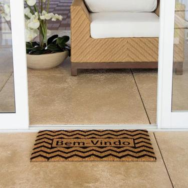 Imagem de Capacho Retangular Fibra De Coco Base PVC 60x33cm - Komeco - Zig Zag Bem Vindo