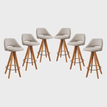 Imagem de Kit 6 Banquetas Giratórias Estofadas com Encosto Nicole Bege