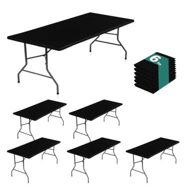 Imagem de LUSHVIDA Pacote com 6 toalhas de mesa de vinil com forro de flanela 122 x 76 cm - capas de mesa de plástico à prova d'água para toalhas de mesa dobráveis retangulares de 1,2 m com bordas elásticas
