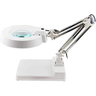 Imagem de MIIKHI Lupa de LED para mesa de trabalho, lâmpada dobrável com brilho ajustável, reparo de leitura, lupa multifuncional (lente ciana) (lente branca)