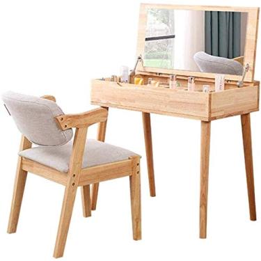 Imagem de Mesa de escrivaninha de maquiagem de quarto de madeira com gavetas, grande capacidade de armazenamento, penteadeira com espelho flip top (cor: B-2 peças, tamanho: 100x45 (C 2 peças)