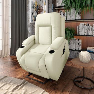Imagem de Poltrona Do Papai Reclinável Massagem E Aquecimento Com Elevação Lift 150° 2 Porta Copos, Bege