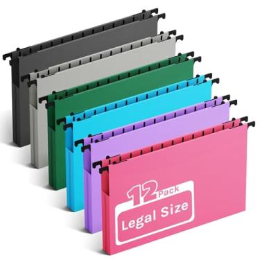 Imagem de Ansook Pastas de arquivo suspensas de plástico tamanho ofício, pacote com 12 pastas suspensas expansíveis reforçadas, expansão resistente de 2,5 cm, pastas de arquivo, abas inseríveis, organização de