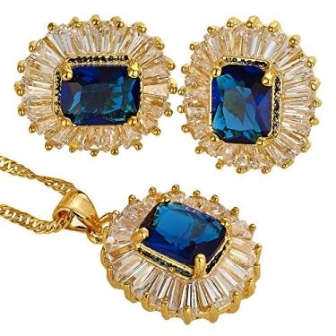 Imagem de RIZILIA Pingente de conjunto de joias com corrente de 45,72 cm e brincos de pino de corte retangular CZ [5 cores disponíveis] banhado a ouro amarelo, simples e moderno elegante