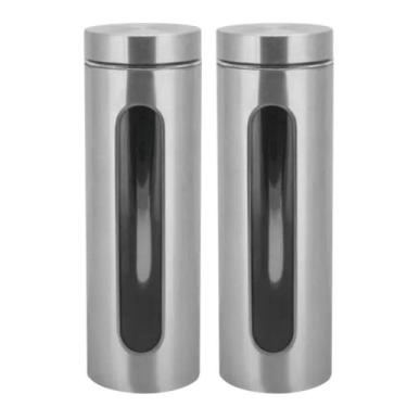 Imagem de Kit 2 Pote Porta Mantimento em Inox com Visor de Vidro Em Casa Tem 1,8